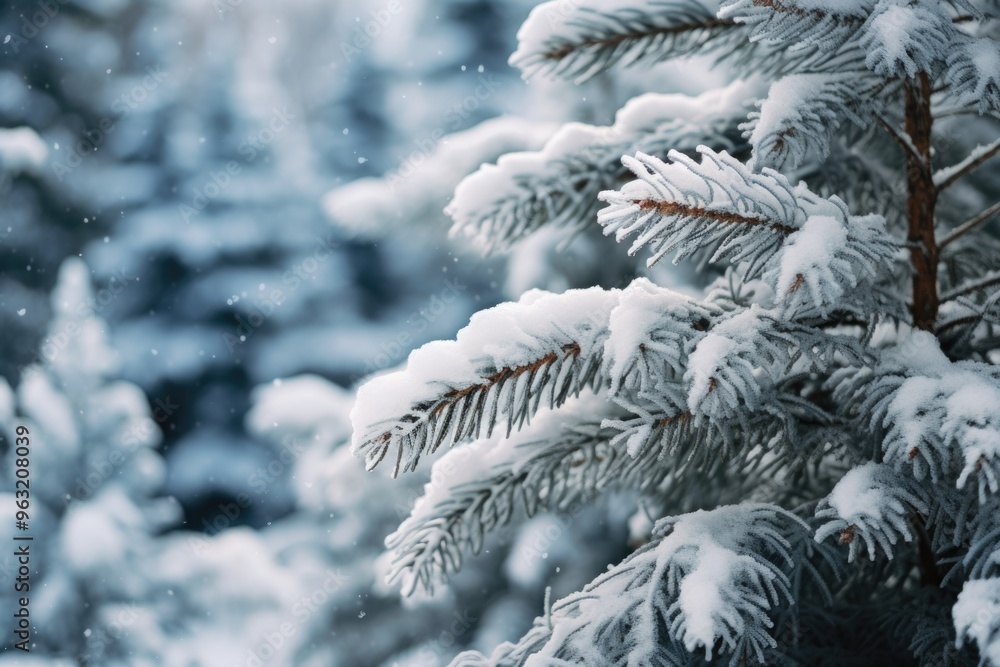 Poster a snow covered tree branch with snow on it. the tree is bare and has no leaves. the image has a peac