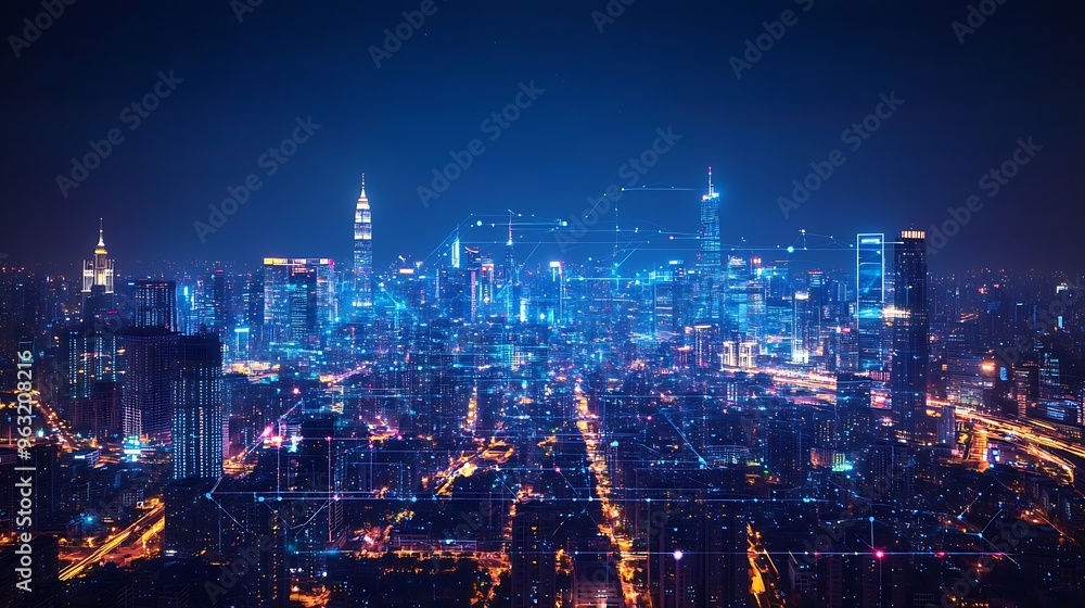 Aufkleber modern city and wireless communication network concept smart city digital transformation vertical vi