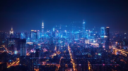Modern city and wireless communication network concept Smart city Digital transformation Vertical visual for advertisements and banners : Generative AI