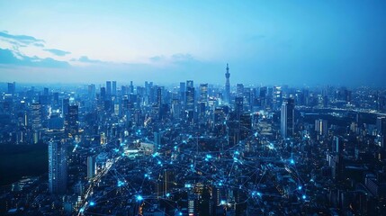 Modern city and wireless communication network concept Smart city Digital transformation Visual with copy space for advertisements and banners : Generative AI