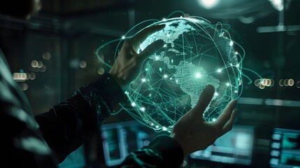 Futuristic Digital Interface with Holographic Globe Representing Global Communication and Technological Innovation