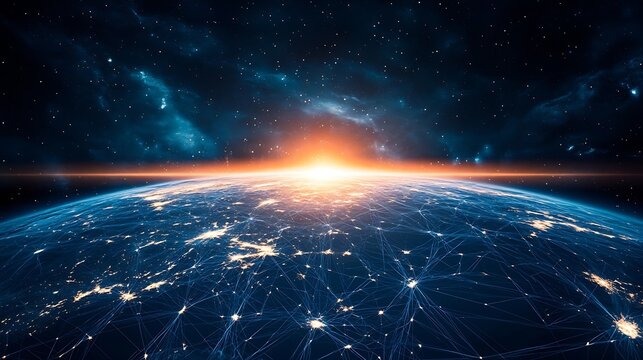 Global world network and Communication technology conceptbig dataiot Solutionnew normaldigital twinvrwireless and 5g for internet business on earthElements of this image furnished by N : Generative AI