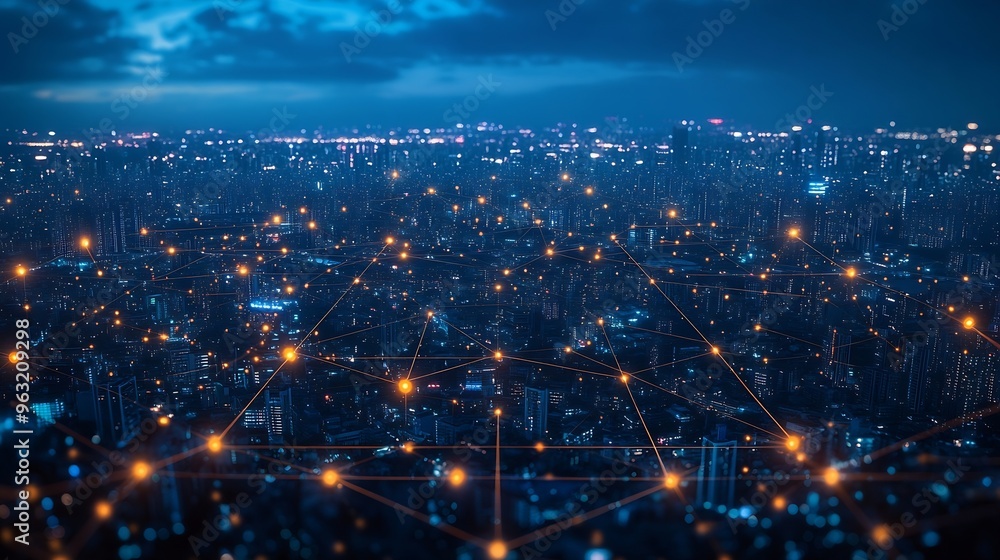 Aufkleber Global connection and the internet network modernization in smart city  Concept of future 5G wireless digital connecting and social media networking : Generative AI