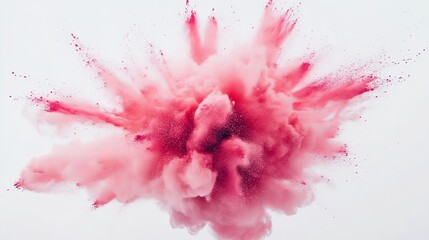 Pink powder explosion against white background