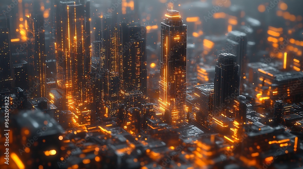 Fototapete Smart digital city with globalization abstract graphic showing connection network  Concept of future 5G smart wireless digital city and social media networking systems : Generative AI