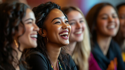 Obraz premium Young businesswomen having a lighthearted moment at a conference