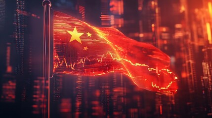 China flag with stock market finance economy trend graph digital technology : Generative AI
