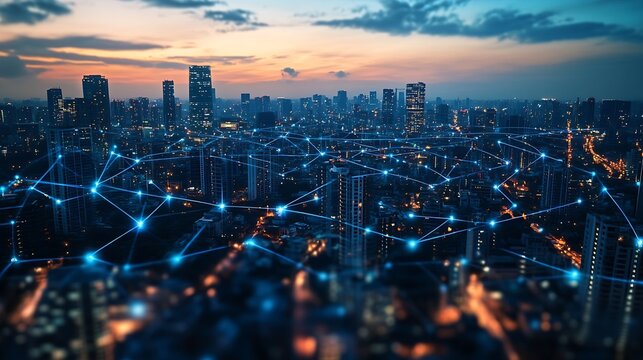 Fototapeta City connected to 5G technology : Generative AI