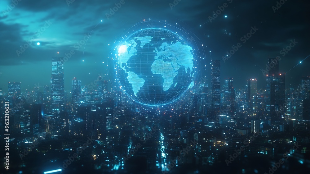 Aufkleber Advanced communication and global internet network connection in smart city  Concept of future 5G wireless digital connecting and social media networking : Generative AI