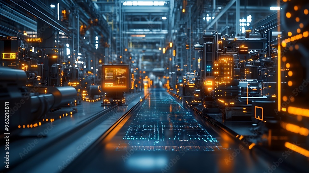 Poster Industrial network concept Factory automation Digital transformation Wide image for banners advertisements : Generative AI