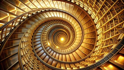 An abstract stock photo showcasing a mesmerizing illustration of the golden spiral a sacred geometric pattern captured at a wide angle perspective, illustration, art, sacred geometry