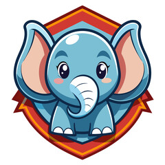 Fototapeta premium Cute Cartoon Elephant with Large Ears in a Colorful Shield