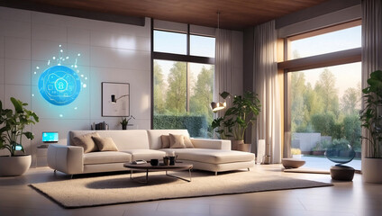 Fototapeta premium Interior Illustration of a Smart Home with Artificial Intelligence
