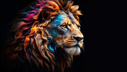Naklejka premium Lion the Head of a Lion in a Multicolored Flame Abstract