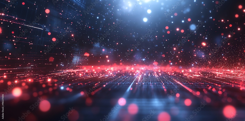 Poster abstract technology background with red and blue lights.