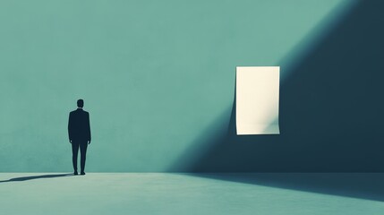 Obraz premium Abstract representation of a fading figure contemplating a crumpled job offer letter