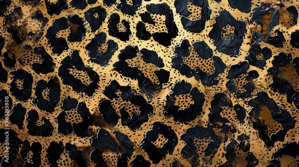 Poster seamless leopard texture pattern in brown, black, and gold. leopard design for luxury and wildlife-t