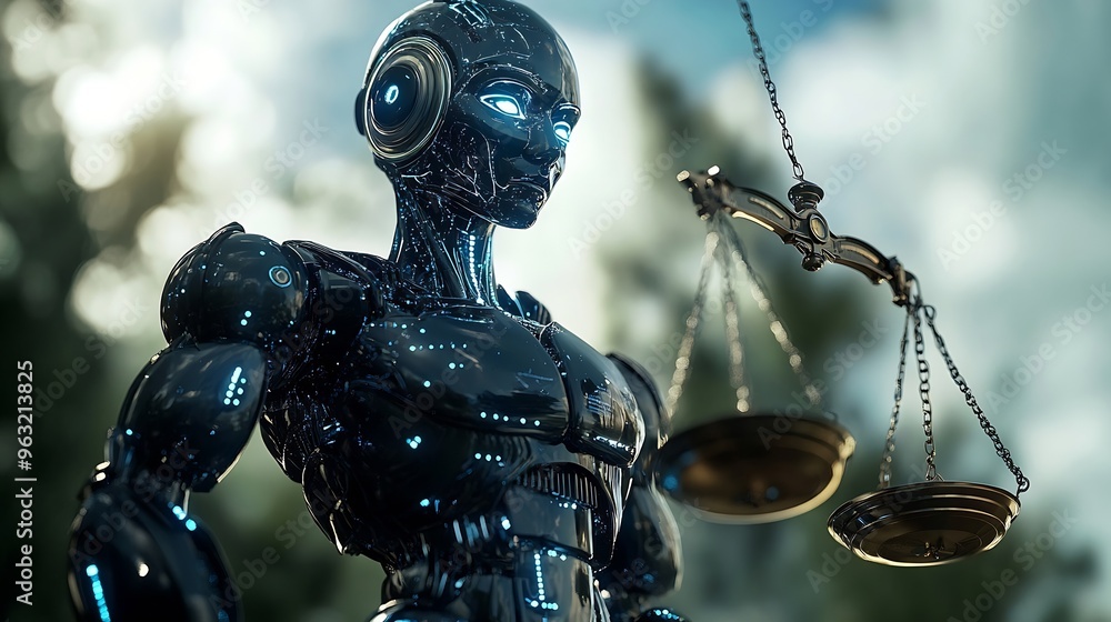 Fototapete AI rules and law concept enforce to control AI artificial intelligence social responsibility and ensure fairness and transparency in usage of NLP generative AI to comply with internati : Generative AI
