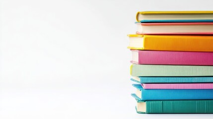 Stack of Colorful Books on a White Background
