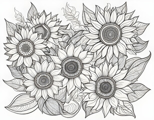 Hand drawn black and white animal and plant pattern background