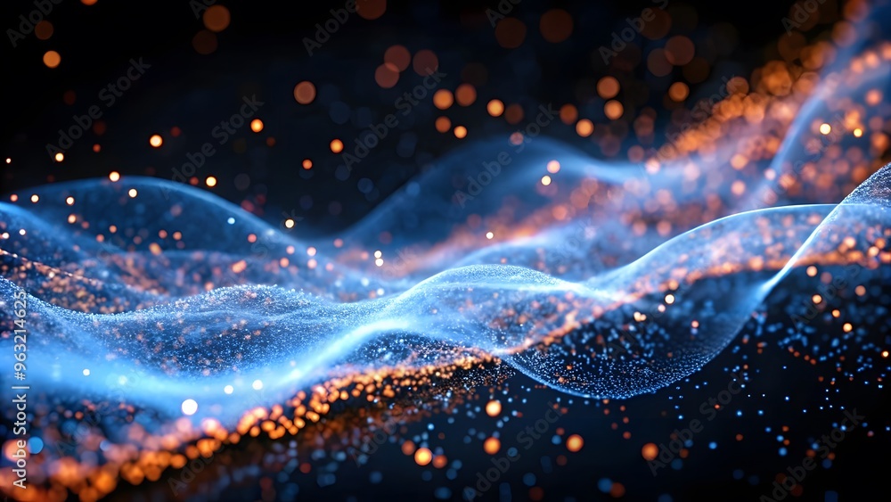 Poster an abstract wave shape on a low-polygonal triangular background for cyberspace, big data, metaverse,