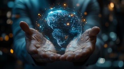 Businessman presenting futuristic business world metaverse graphic In the form of innovation in digital business processing technology innovation of the 21st century : Generative AI