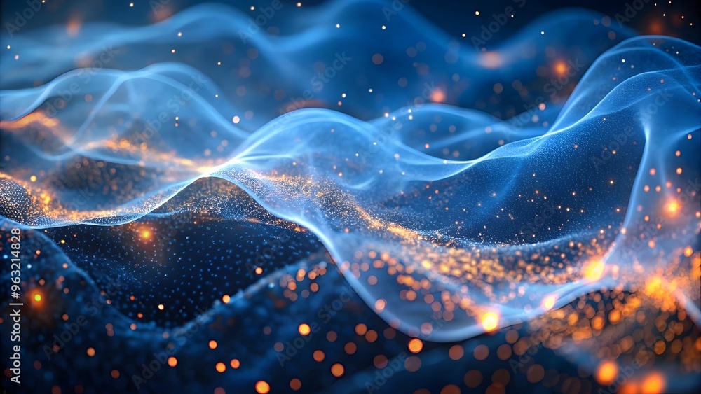 Poster an abstract wave shape on a low-polygonal triangular background for cyberspace, big data, metaverse,