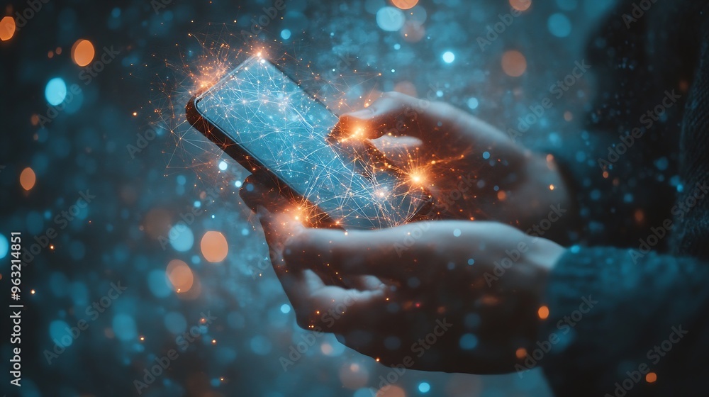 Aufkleber Digital technology concept Businessman using smartphone connect internet network secure information access online internet of things IOT Cloud computing : Generative AI