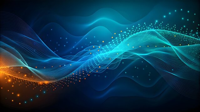 An abstract wave shape on a low-polygonal triangular background for cyberspace, big data, metaverse, network security, and data transfer on a dark blue abstract modern cyberspace background. 