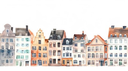 Obraz premium Artistic watercolor illustration featuring picturesque buildings. Capturing the essence of architecture and urban landscapes.