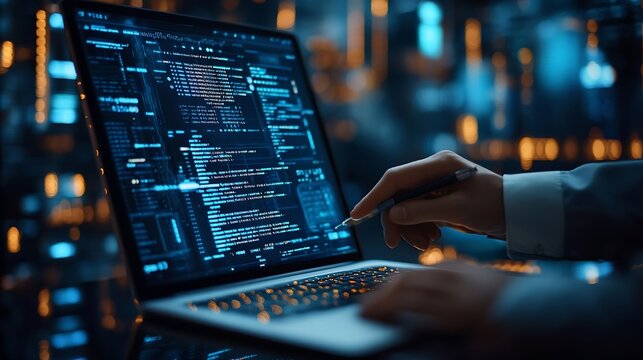 Ai Artificial Intelligence Digital technology metaverse software development IoT Internet of Things concept Software engineer using digital tablet coding on laptop javascript computer  : Generative AI