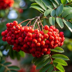 Obraz premium a branch of mountain ash with red berries