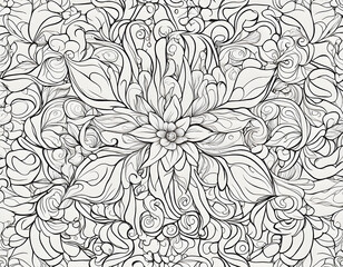 Fototapeta premium Hand drawn black and white animal and plant pattern background