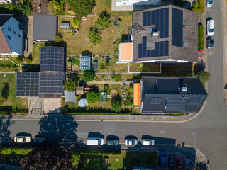Solar panels on private roof tops in Germany on a summer day