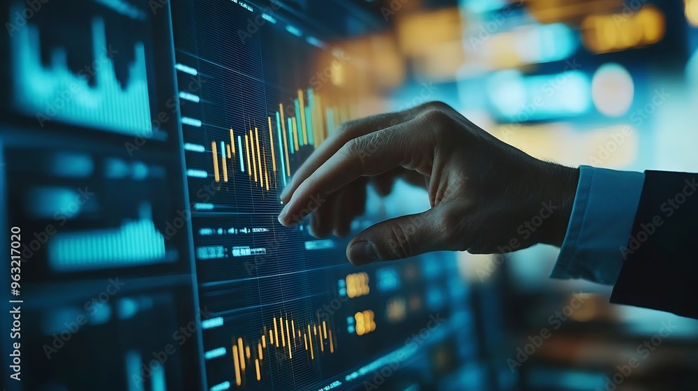 Poster Businessman using analytics data KPI technology and data management system Corporate strategy for finance operations sales marketing : Generative AI