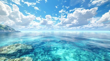 Tranquil Ocean and Azure Sky Setting.