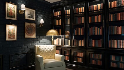 Black brick room interior design with lamp