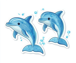 Fototapeta premium dolphins marine life sea creatures aquatic animals blue dolphins cute dolphins cartoon dolphins dolphin illustration playful dolphins ocean art animal art 
