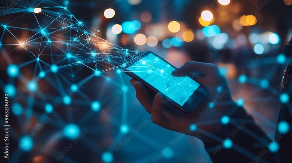 Leinwandbilder Communication technology  smart connection IOT and people network technology concept People using connective device to connect to the secured internet network and cloud computing serve : Generative AI