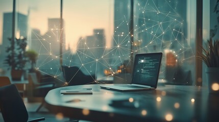 Business network concept Smart office Wireless communication Wide image for banners advertisements : Generative AI