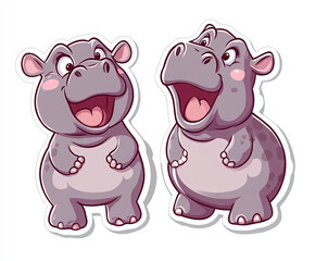 Fototapeta premium hippo cute hippo animal stickers cartoon animals smiling hippo happy hippo zoo animals wildlife art playful hippo children\'s art character design 
