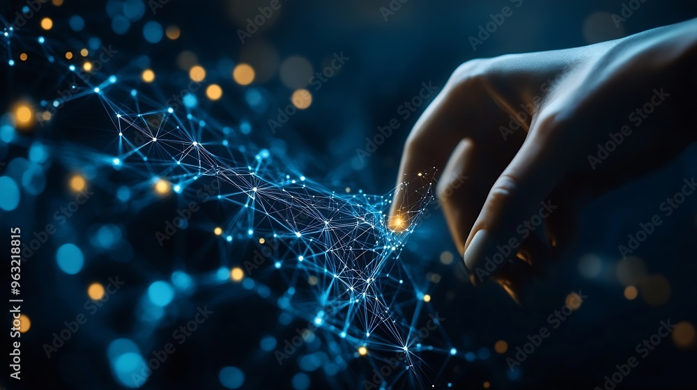 Aufkleber Big data digital technology abstract background data science internet network connection technology concept Man using computer line and dot connection cloud computing innovation techno : Generative AI