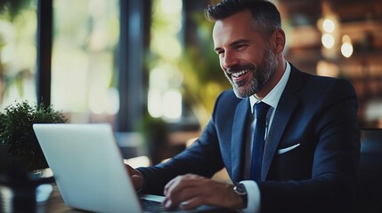 Business men video calling their clients on a laptop in an office Two business professionals joining an online meeting Networking and making business connections : Generative AI