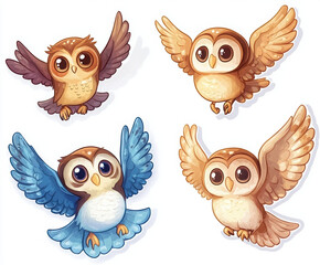 Fototapeta premium owl birds cartoon cute animal illustration flying nature colorful wildlife design vector art character playful smiling fluffy baby owl cartoon owls 