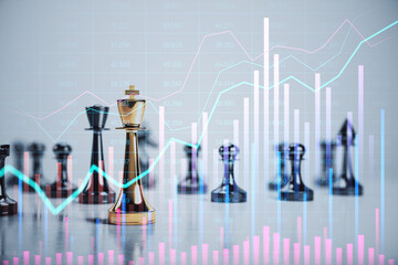 Chess pieces with financial charts and graphs overlayed, symbolizing strategic investment and market analysis.