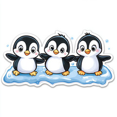 Fototapeta premium penguins cute animals cartoon penguins aquatic birds arctic wildlife animal trio playful penguins penguin family three penguins adorable penguins