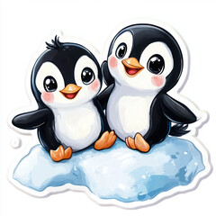Fototapeta premium penguin cute animal cartoon wildlife illustration stickers mascot playful nature bird character arctic penguin duo fun design baby penguin black and white 