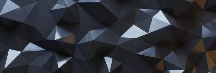 Geometric dark polygonal background with multangular patterns. 3D Rendering