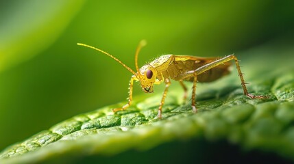 Fototapeta premium Close-up of a Yellow Bug on a Green Leaf