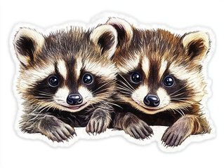 Obraz premium raccoons animals wildlife pets cute playful furry nature mammals baby animals close-up portrait two animals animal faces family forest scavengers 